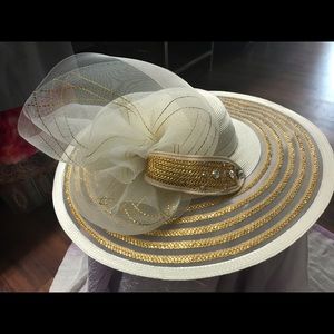 White and gold dressy hat